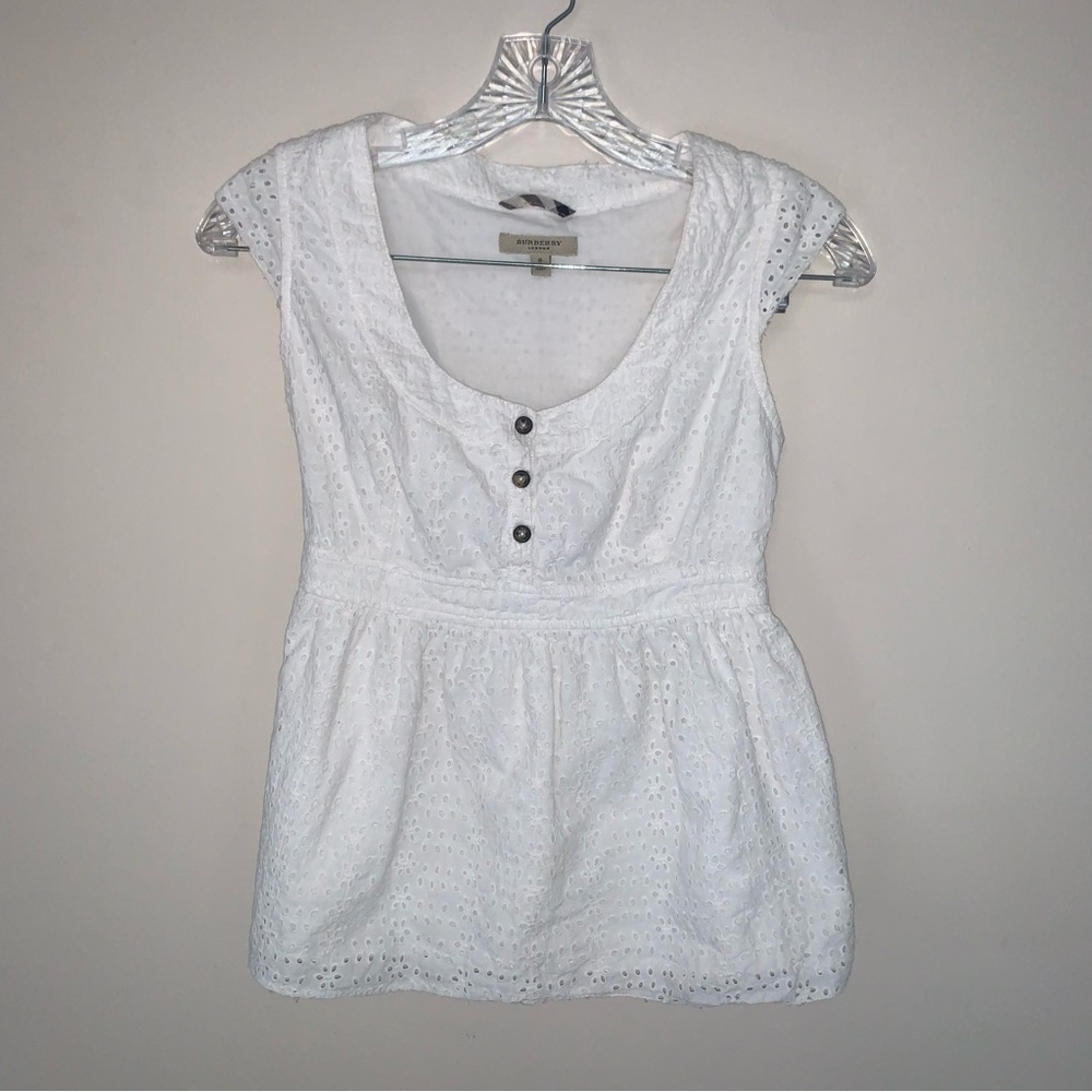 Burberry White Eyelet Peplum Blouse